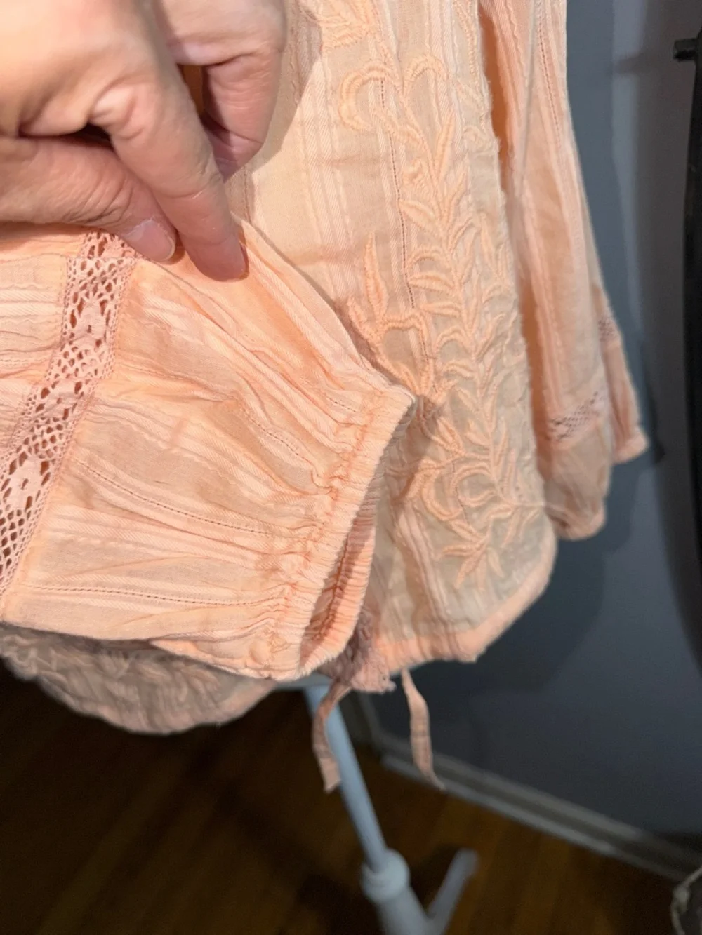 Free People Peach Lace-Trim Tie-Front Crop Top